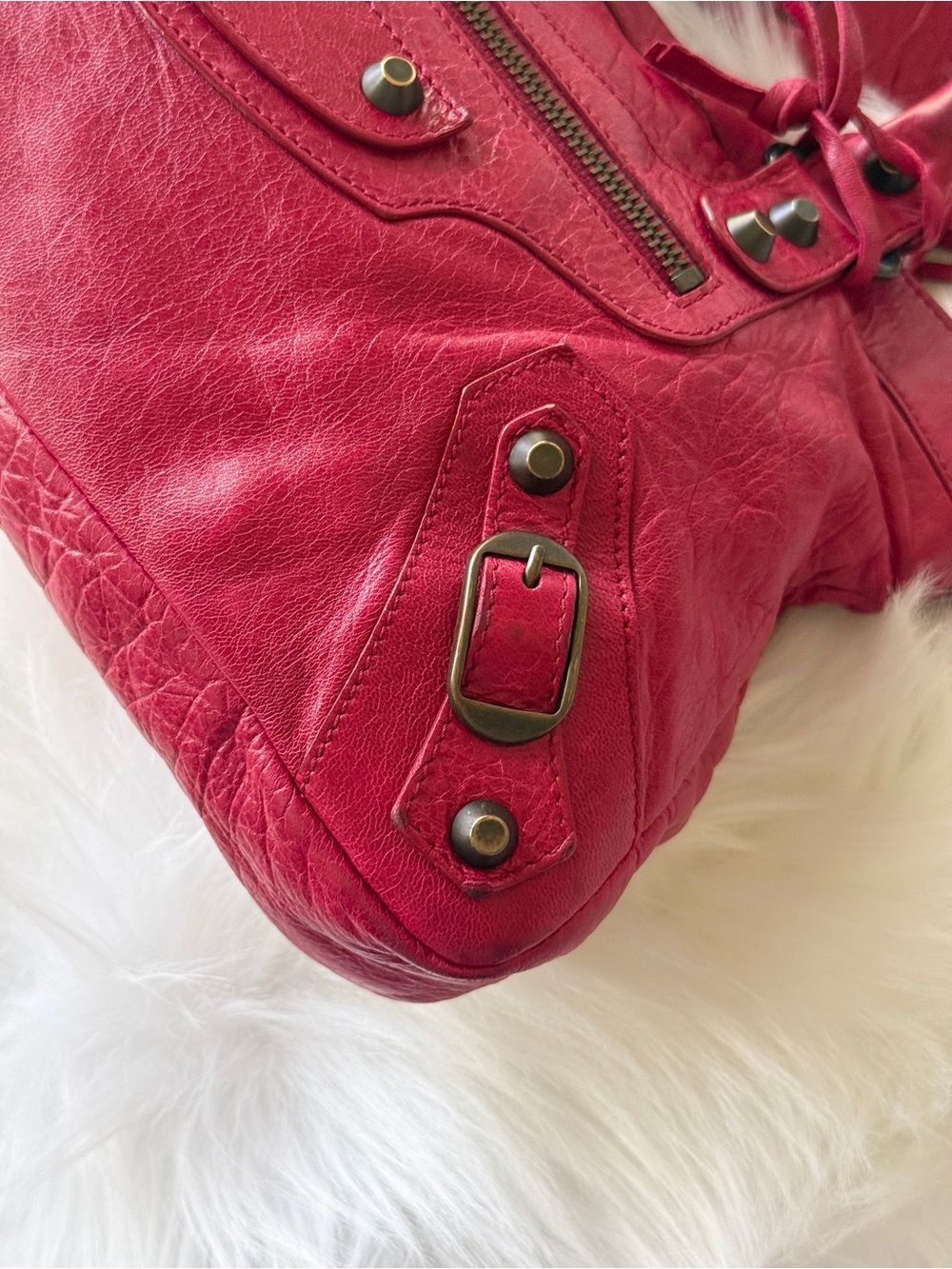 BALENCIAGA CITY BAG FIRST BAG CHERRY RED CHEVRE LEATHER 2008 VINTAGE W/ mirror - Picture 8 of 10